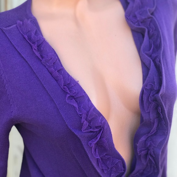 Gypsy Bohemian purple cardigan lace ruffle trim sweater wrap nwt medium - Picture 2 of 6